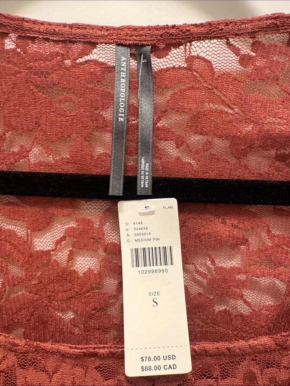 🆕 Gorgeous Anthropologie Rust Lace Scoop-Neck Long Sleeve Top. S. NWT!🔥 - Picture 2 of 5